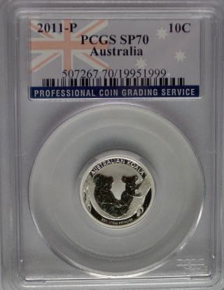 Pcgs Registry 2011 P Australia Koala Ten 10c Cents Sp70 Silver 1/10 Oz Coin Top^ photo
