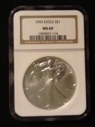 Lacc 1993 Silver American Eagle Ngc Ms 69 photo