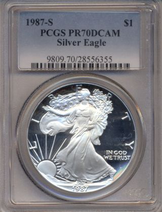 1987 American Silver Eagle Pcgs Certified Proof - 70 Deep Cameo photo