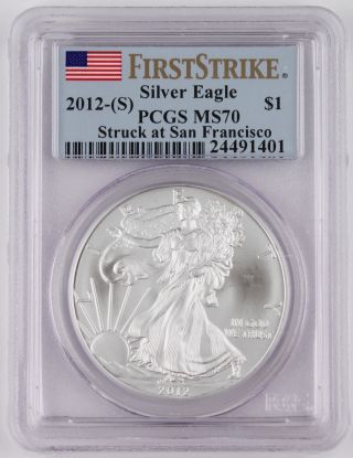 2012 (s) $1 American 1 Oz 999 Silver Eagle Coin Pcgs Ms70 First Strike Ms 70 Bu+ photo