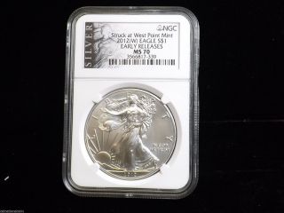 2012 W Ngc Ms70 Silver Label Silver Eagle 1 Oz Pure Silver Coin Early Releases photo