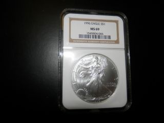 1996 Silver American Eagle Ms69 Ngc Brillant White photo
