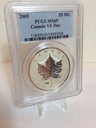 2005 Canada Silver Maple Ve Day Privy Coin Bullion Pcgs Ms 69 (not Ngc) photo