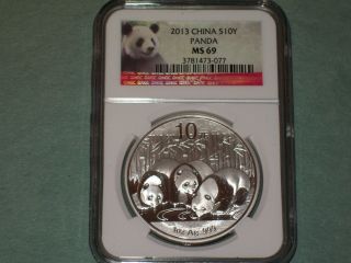2013 & 14 Silver Pandas 1 Oz Both,  Ngc Ms 69 1 Early Release. photo