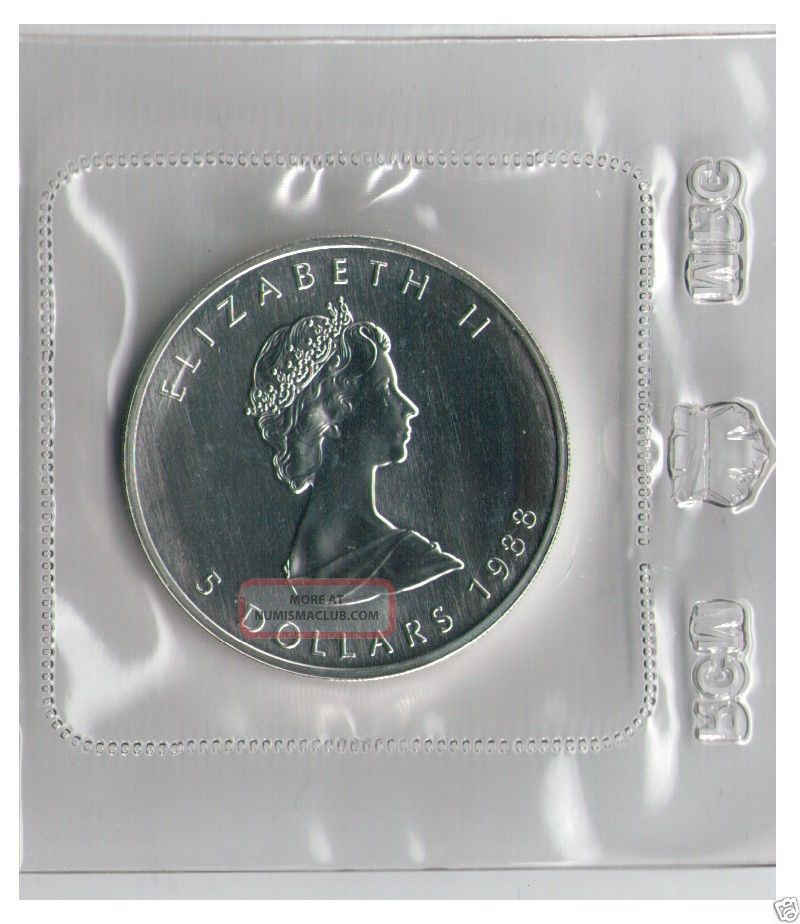 1988 $5 Canada Coin Pure Silver,  Maple Leaf,  1 Oz Uncirculated In Rcm Seal Coins: Canada photo