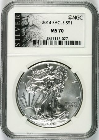 2014 Silver American Eagle $1 Ngc Ms70 Silver Label photo