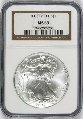 2003 Silver American Eagle $1 Ngc Ms69 photo