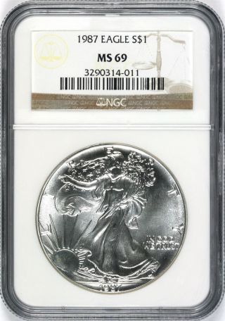 1987 Silver American Eagle $1 Ngc Ms69 photo