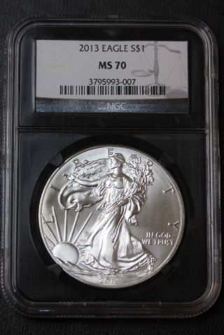 Us 2013 American Silver Eagle Ngc Ms70 Retro Black Insert 1 Oz.  999 Fine Coin photo