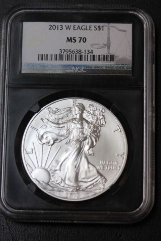 Us 2013 W American Silver Eagle Ngc Ms70 Retro Black Insert 1 Oz.  999 Coin photo