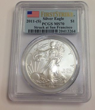 2011 - (s) Pcgs Ms 70 Silver Eagle $1 First Strike photo