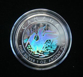 2002 Hologram Silver 9999 Canadian Maple Leaf 5$,  15th Anniv.  Of The Dollar Loon photo