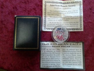 1oz American Eagle.  999 Silver Dollar 1999 Colorized In Case W/ Certificate photo