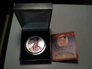 2000 Colorized Us American Eagle.  1 Troy Oz.  Fine Silver.  Box W/.  62 photo
