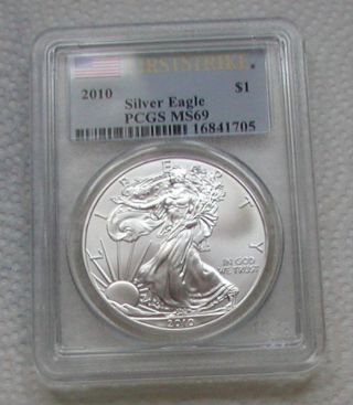 2010 Silver Eagle First Strike Pcgsms69 Dollar 16841705 photo