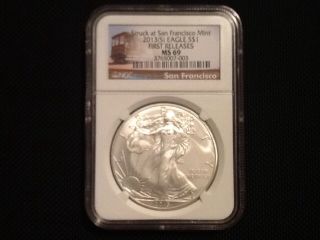 Lacc 2013 (s) Silver American Eagle Ngc Ms 69 First Releases - Trolley Label photo