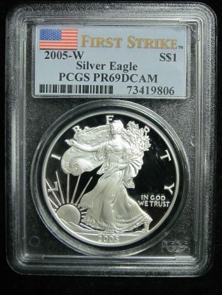 2005 - W Pcgs Proof 69 Dcam Silver Eagle First Strike photo