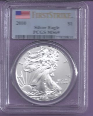 Fantastic Us 2010 $1 Pcgs Ms69 Silver Eagle Flag First Strike.  999 Fine photo