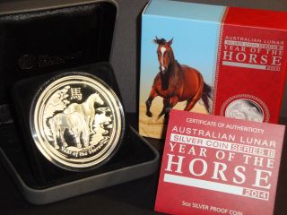 2014 - 5 Oz Australian Lunar Year Of The Horse Bullion Proof Silver Coin photo