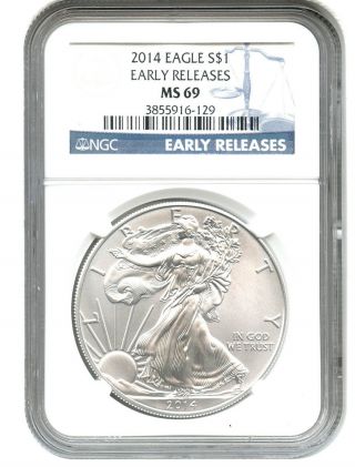 2014 Silver Eagle $1 Ngc Ms69 (early Releases) American Eagle Silver Dollar Ase photo