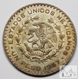 1957 About Uncirculated Au Mexico Un 1 Peso 10% Silver.  0514 Asw photo