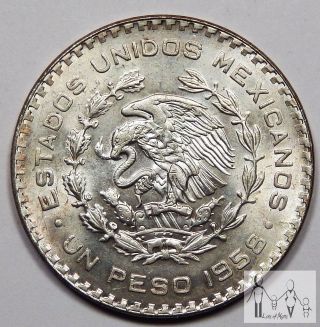 1958 About Uncirculated Au Mexico Un 1 Peso 10% Silver.  0514 Asw 1 photo