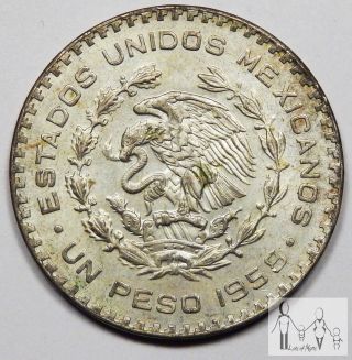 1958 About Uncirculated Au Mexico Un 1 Peso 10% Silver.  0514 Asw 3 photo