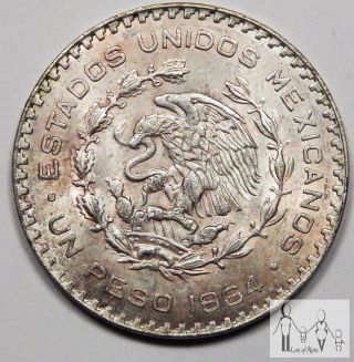 1964 About Uncirculated Au Mexico Un 1 Peso 10% Silver.  0514 Asw photo