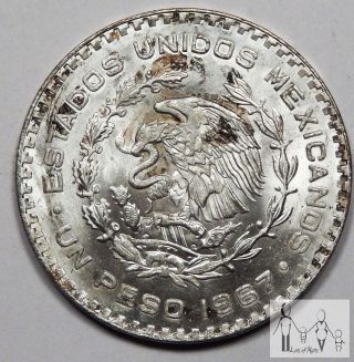 1967 About Uncirculated Au Mexico Un 1 Peso 10% Silver.  0514 Asw 1 photo