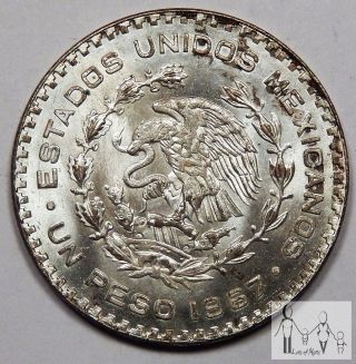 1967 About Uncirculated Au Mexico Un 1 Peso 10% Silver.  0514 Asw 2 photo
