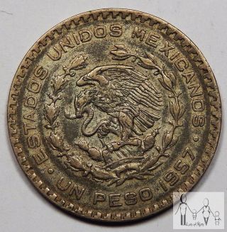 1957 Circulated Mexico Un 1 Peso 10% Silver.  0514 Asw 1 photo