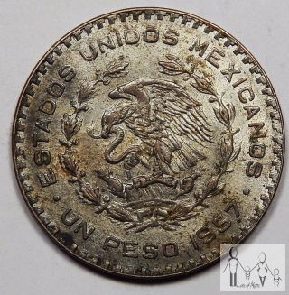 1957 Circulated Mexico Un 1 Peso 10% Silver.  0514 Asw 2 photo