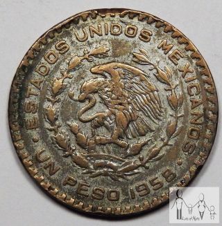 1958 Circulated Mexico Un 1 Peso 10% Silver.  0514 Asw 3 photo