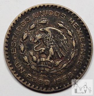 1958 Circulated Mexico Un 1 Peso 10% Silver.  0514 Asw 4 photo