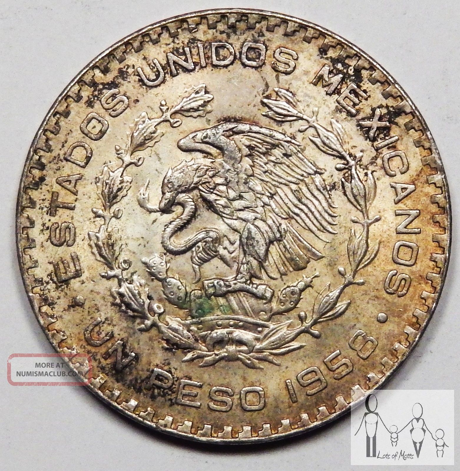 1958 Circulated Mexico Un 1 Peso 10 Silver 0514 Asw 10