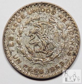 1959 Circulated Mexico Un 1 Peso 10% Silver.  0514 Asw 2 photo