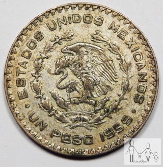 1959 Circulated Mexico Un 1 Peso 10% Silver.  0514 Asw 4 photo