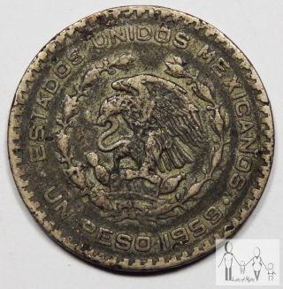 1959 Circulated Mexico Un 1 Peso 10% Silver.  0514 Asw 5 photo