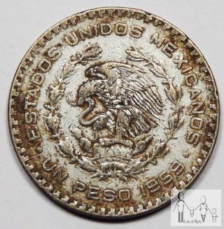 1959 Circulated Mexico Un 1 Peso 10% Silver.  0514 Asw 7 photo