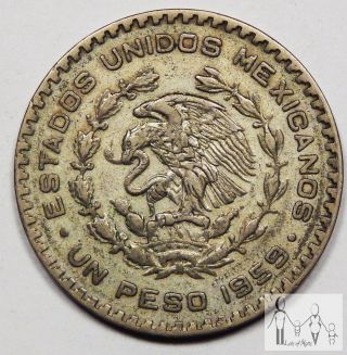1959 Circulated Mexico Un 1 Peso 10% Silver.  0514 Asw 8 photo