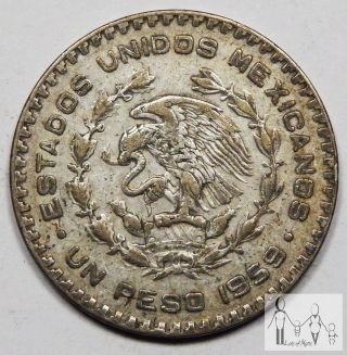 1959 Circulated Mexico Un 1 Peso 10% Silver.  0514 Asw 10 photo