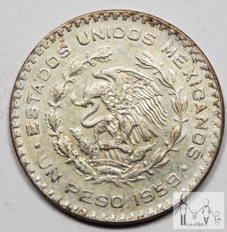 1959 Circulated Mexico Un 1 Peso 10% Silver.  0514 Asw 11 photo