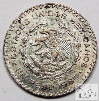 1960 Circulated Mexico Un 1 Peso 10% Silver.  0514 Asw 1 photo