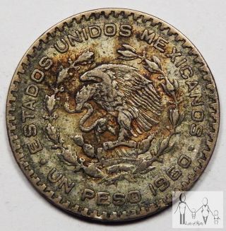 1960 Circulated Mexico Un 1 Peso 10% Silver.  0514 Asw 3 photo