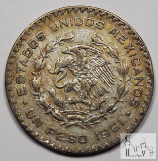 1961 Circulated Mexico Un 1 Peso 10% Silver.  0514 Asw 1 photo