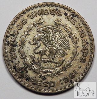 1961 Circulated Mexico Un 1 Peso 10% Silver.  0514 Asw 2 photo