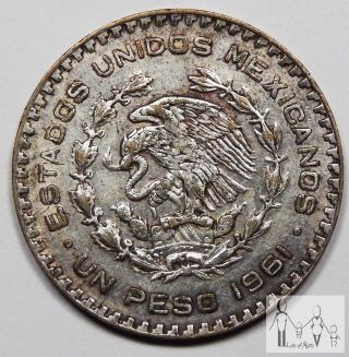 1961 Circulated Mexico Un 1 Peso 10% Silver.  0514 Asw 3 photo