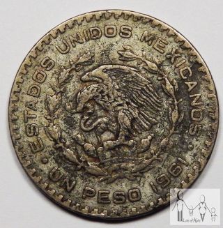 1961 Circulated Mexico Un 1 Peso 10% Silver.  0514 Asw 4 photo