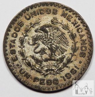 1961 Circulated Mexico Un 1 Peso 10% Silver.  0514 Asw 6 photo