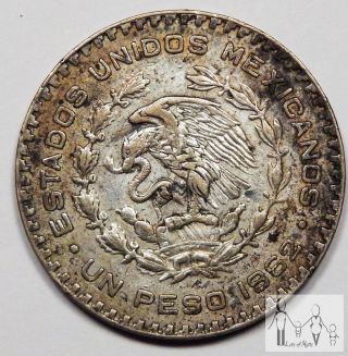 1962 Circulated Mexico Un 1 Peso 10% Silver.  0514 Asw 4 photo